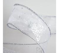 Italian Options Ruban de Noël en organza blanc pour sapin de Noël Argenté 38 mm x 10 m