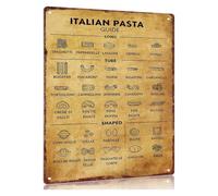 Italian Pasta Guide Metal Tin Plaque Vintage Kitchen Sign 8x12 Inch | Fun pasta identification chart with antique style finish gift for home chef