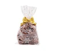Italpak Sachets Transparents pour les Aliments Noël, Sachets Bonbon, Blanc/Or, 50 pièces, 25x40cm