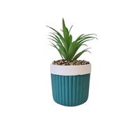 ITEM INTERNATIONAL Cache-pot garni Boho bleu en grès - Hauteur 20 cm - Diamètre 10 cm