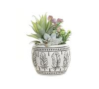 ITEM INTERNATIONAL Cache-pot garni Boho en Résine blanche - Hauteur 18 cm - Diamètre 12 cm