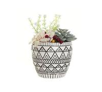 ITEM INTERNATIONAL Cache-pot garni Boho tribal en Résine blanche - Hauteur 18 cm - Diamètre 12 cm G