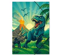 itenga Classeur à dessin DIN A3 en plastique PP - Extra stable - Imprimé à l'intérieur et à l'extérieur - Design garçon - Chemise de collection pour dessins et art (dinosaures - DINO WORLD)