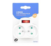 ITENSE - Multiprise électrique, Prise Multiple - Fiche biplite - 2 Prises - Intensité du Courant: 2 x 16A - avec Interrupteur - Multiprise électrique Murale - Couleur: Blanc - Tension: 230V