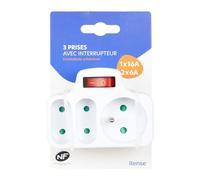 ITENSE - Multiprise électrique,Prise Multiple - Fiche Triplite - 3 Prises - 1 x 16A + 2 x 6A - avec Interrupteur - Multiprise Murale - Couleur: Blanc - Sécurité Enfant - Tension: 230V - Matière: PVC