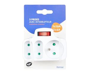 ITENSE - Multiprise électrique,Prise Multiple - Fiche Triplite - 3 Prises - 1 x 16A + 2 x 6A - avec Interrupteur - Multiprise Murale - Couleur: Blanc - Sécurité Enfant - Tension: 230V - Matière: PVC