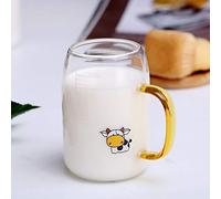 ITODA Tasse à Lait pour Enfant avec Poignée Tasse d'Eau avec Échelle Pour Plus de 4 Ans Verre à Boire Transparent 300ml Tasse pour Petit-déjeuner Tasse à Lait avec Dessin Vache Résistante à Chaleur