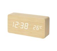iTOMA Petit réveil en Bois avec 3 alarmes, variateur Manuel, Format 12/24 Heures et Affichage LED Blanc pour Chambre à Coucher