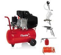 ITOOLS - Compresseur d'Air Électrique 24L 1500W 2CV - 8 Bar 206L/min - Moteur Lubrifié à Huile Haute Durabilité - Kit 5 Accessoires Inclus : Gonflage, Peinture, Soufflage