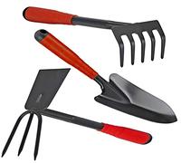 ITOOLS - Kit 3 Outils de Jardin en Acier renforcé Manche Plastique Serfouette Transplantoir Rateau