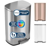 iTouchless PresseDouce Poubelle à Pédale de 50 Litres avec Filtre d'Odeurs et Sceau Intérieur, en Acier Inoxydable, pour Bureau et Cuisine, Couvercle à Fermeture Douce et Silen cieuse