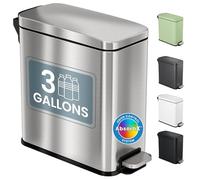 iTouchless PresseDouce Poubelle de salle de bain fine de 11 litres avec filtre anti-odeurs et seau intérieur amovible, petite poubelle en acier inoxydable à pédale