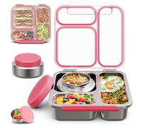 Itslife Bento Lunch Box Enfant Adulte en Acier Inoxydable avec 200ml Récipient Isotherme, Boîte à Lunch à 3 Compartiments, Lunchbox avec Pot à Sauce pour Pique-Nique Travail École, sans BPA, Rose