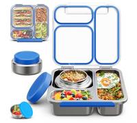 Itslife Bento Lunch Box Enfant Adulte en Acier Inoxydable avec 200ml Récipient Isotherme, Boîte à Lunch à 3 Compartiments, Lunchbox avec Pot à Sauce pour Pique-Nique Travail École, sans BPA, Bleu