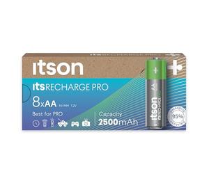 ITSON, AA piles rechargeables, PRO, lot de 8, puissantes piles rechargeables, capacité Min. 2500 mAh, pré-chargées, emballage à 95% de matériaux recyclés, made in Japan