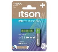ITSON, AAA piles rechargeables, PRO, lot de 4, puissantes piles rechargeables, capacité Min. 930 mAh, pré-chargées, emballage à 95% de matériaux recyclés, made in Japan