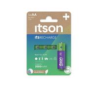 ITSON, AA piles rechargeables, lot de 4, capacité Min. 2000 mAh, pré-chargées, emballage à 95% de matériaux recyclés, made in Japan, idéales pour télécommandes, torches, horloges