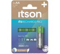 ITSON, AA piles rechargeables, PRO, lot de 4, puissantes piles rechargeables, capacité Min. 2500 mAh, pré-chargées, emballage à 95% de matériaux recyclés, made in Japan