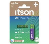 ITSON, AAA piles rechargeables, lot de 4, capacité Min. 800 mAh, pré-chargées, emballage à 95% de matériaux recyclés, made in Japan, idéales pour télécommandes, torches, horloges