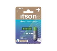 ITSON, AAA piles rechargeables, PRO, lot de 4, puissantes piles rechargeables, capacité Min. 930 mAh, pré-chargées, emballage à 95% de matériaux recyclés, made in Japan