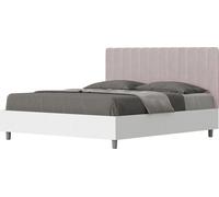 ITYHOME - Lit coffre 160x200 structure frêne blanc tête de lit microfibre lilas Kaia