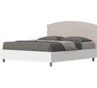 ITYHOME - Lit coffre 160x200 structure frêne blanc tête de lit microfibre sable Antilia