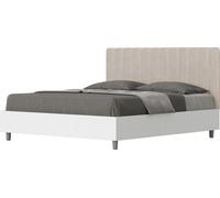 ITYHOME - Lit coffre 160x200 structure frêne blanc tête de lit microfibre sable Kaia