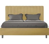 ITYHOME - Lit double avec sommier rembourré 140x210 microfibre ocre Agueda