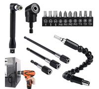 iTYOOS 16 Pièces Renvoi D'angle Visseuse Kit, Adaptateur de Visseuse D'angle de 105 n L, Porte Embouts Magnétiques à Changement Rapide, Tiges D'extension Flexibles Pour Espaces Confinés