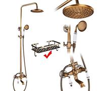 iumLeap Système de douche en laiton antique Ensemble de robinets de douche en porcelaine et céramique Colonne de douche pivotante Bec de baignoire pivotant Double boutons Mitigeur Kit de douche de