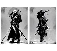 IUNTWEIE Japon Samouraï Photos Portrait Bushido Guerrier japonais Impression murale Noir et blanc Poster pour salon chambre à coucher décor sans cadre (2x40x60cm, Bushido-4)