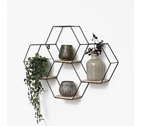 IVOL Étagère murale alvéolée en métal, à 4 tablettes en bois, 40,5 x 58 cm, noire