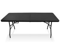 IvoQ Table Pliante – 180 cm – Aspect Rotin – Noir – Table de Camping – Pliable & Portable – Table de Jardin – Table Pliable