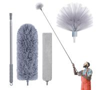 IVYROLL Plumeau avec manche d'extension pour dessous d'appareils électroménagers avec brosse en toile d'araignée et nettoyeur de plafond, nettoyeur de plumes en microfibre et tête lavable pour