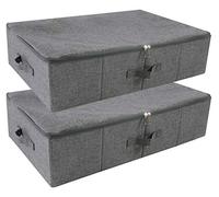 iwill CREATE PRO Lot de 2 boîtes de rangement rigides sous le lit avec couvercle à fermeture éclair pour vêtements, draps de lit, couvertures, noir et gris