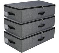iwill CREATE PRO Lot de 3 boîtes de rangement sous le lit avec couvercle en tissu résistant pour vêtements, chaussures, jouets, couvertures, noir et gris