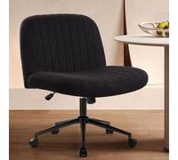 IWMH Chaise de bureau Criss Cross avec roulettes, siège large sans accoudoirs, tissu peluche, chaise de bureau à pieds croisés, chaise de bureau pivotante à hauteur réglable, noir