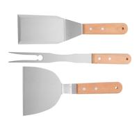 IWOWHERO 3 Pièces Outils pour Barbecue et Teppanyaki Pelle à Wok, Fourchette à Barbecue et Spatule à Poisson en Acier Inoxydable et Bois, Portables, Cuisine Maison et Repas en Famille