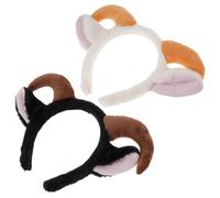 IWOWHERO Lot de 2 Serrage-Têtes Oreilles D’Agneau et Cornes de Chèvre en Peluche Douce Couleurs Blanc et Noir Accessoires Cosplay pour Fêtes D’Anniversaire Festivals et Événements