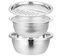 IWOWHERO Lot de Coupe-Légumes Multifonctionnel Bassin en Acier Inoxydable Bassine Passoire, Bac de Vidange, Râpe et Panier Égouttoir