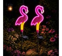 IWTBNOA Lot de 2 flamants roses solaires pour décoration de jardin, décoration d'extérieur - Belle lampe de décoration de cour extérieure - Résistant aux intempéries - Jardin pour chemin, chemin