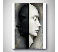 IXEHOH Double Visage Moderne Abstrait Toile Art Mural, Noir et Blanc Minimaliste Décoration Murale, Art Esthétique pour Salon, Grand Art Mural Abstraite Moderne pour Salon, Art Mural Portrait 80x120