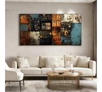IXEHOH Grande Toile Abstraite Moderne pour Salon, Peinture Texture Métal Rouille et Bleu Canard, Art Mural Esthétique pour Bureau, Décoration Murale Horizontale Surdimensionnée 20x40cm