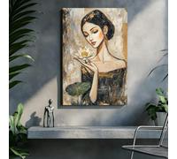 IXEHOH Toile Murale Femme Élégante avec Fleur de Lotus, Portrait Moderne pour Salon, Impressions Esthétiques Minimalistes, Décoration Murale Sophistiquée pour Bureau 80x120