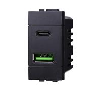 IXTRIMA Module prise chargeur double USB 2 ports, 3,1 A USB-c + U SB A, couleur noire compatible avec Bticino Living Light/International 1 pièce
