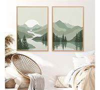 iYoucase Voyage Paysage Toile tableau Peinture Sauge Vert Affiche Imprimer Abstrait Montagnes Murale Art Tableaux Salon Decoration Decoration À La Maison 50x70cmx2 Sans Cadre