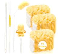 Iyxeo Lot de 50 recharges de plumeau magnétique à 360° avec barre télescopique et poignée, compatible avec l'aimant à poussière Swiffer, chiffons à poussière double face pour meubles et stores, orange