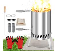 Izrielar 1x chauffage de piscine Baril à bois en acier inoxydable, pour piscines extérieures Cendrier et tapis pare-feu Raccord 32-38 mm