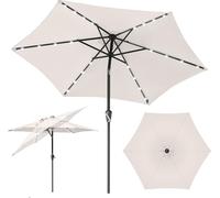 Izrielar 2,7 m Parasol UV50+ Inclinable Protection solaire Parasol de jardin Parasol de plage LED Solaire, pliable, toile avec revêtement PA, beige