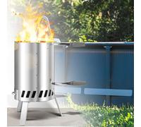 Izrielar 2x chauffage de piscine Baril à bois en acier inoxydable, chauffé au bois, pour piscines extérieures Cendrier et tapis pare-feu Raccord 32-38 mm